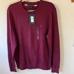 NWT Tommy Hilfiger Mens Sz Medium Burgundy Wine Maroon Pullover Crewneck Sweater
